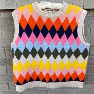 Boden Colorful Argyle Women's Sweater Vest- M